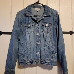 Dressbarn Jacket Jean Denim Floral Button Up Size Small